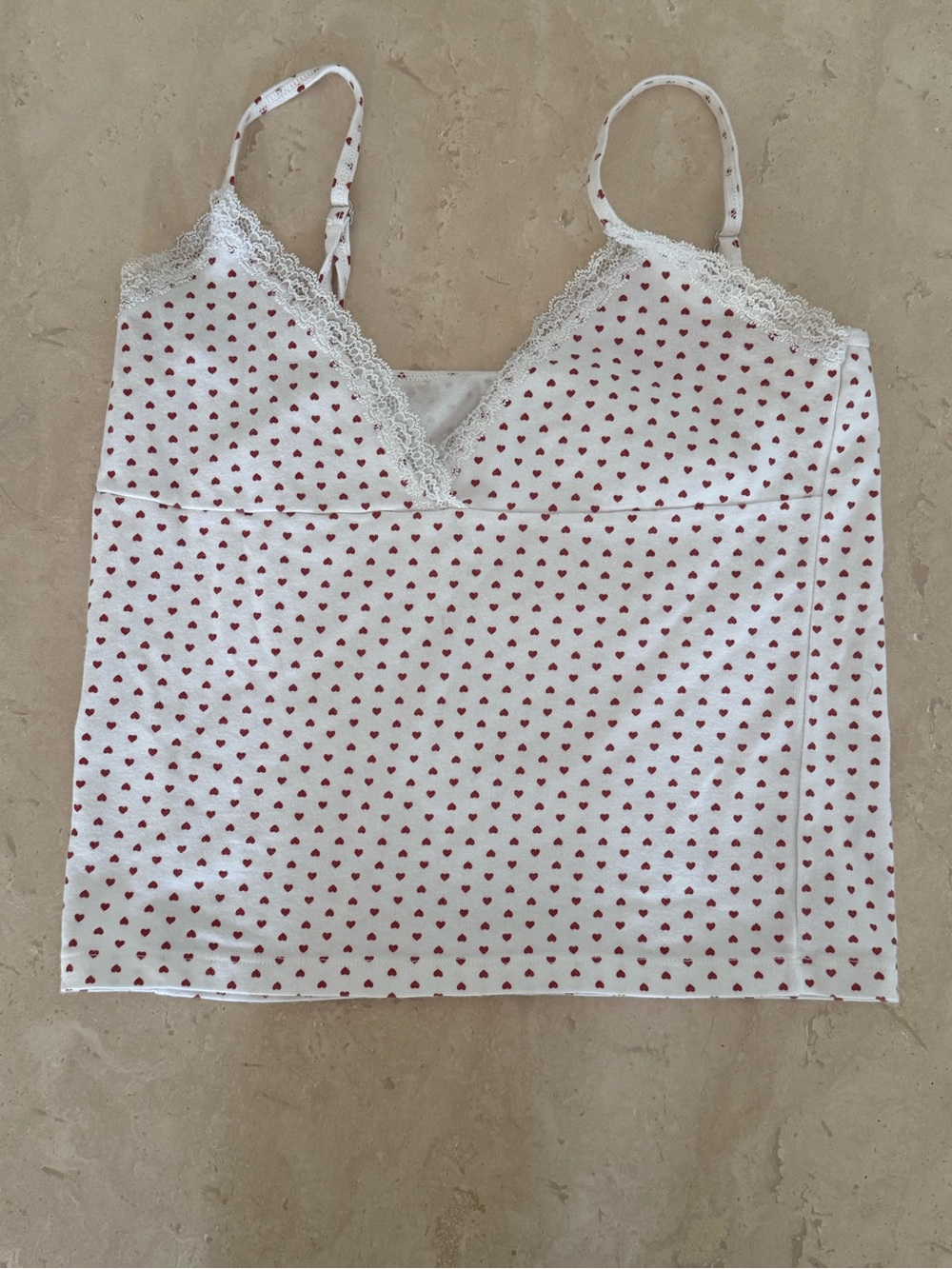 Brandy Melville White Cami with Pink Heart Dot Print